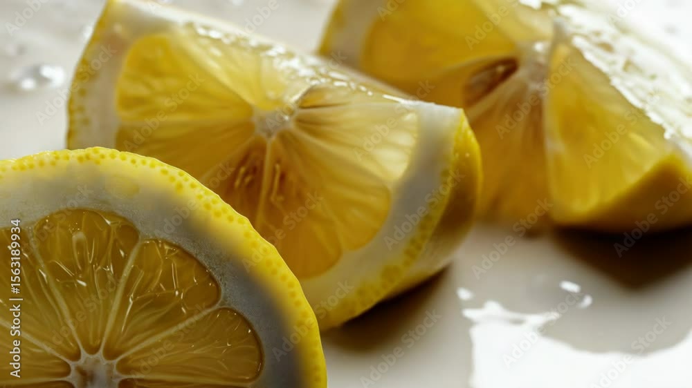 Aufkleber Fresh lemon slices floating in a glass of cold milk, perfect for a refreshing snack or adding to a recipe