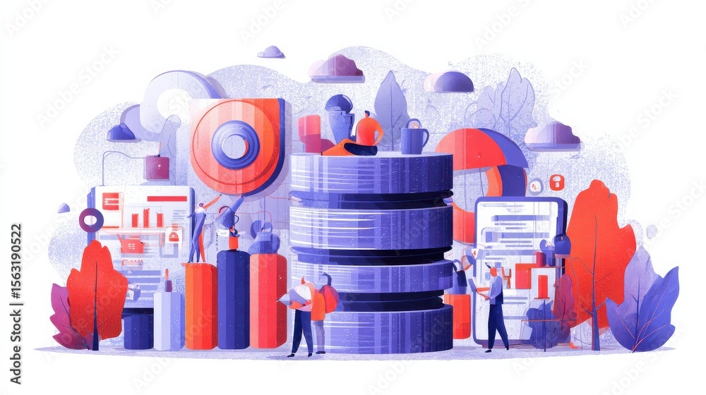 Poster database security abstract concept vector illustration set. big data storage, big data engineering, 
