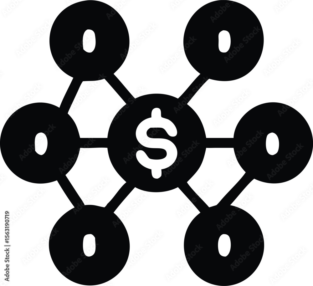 Poster abstract network of interlocking coins silhouette with transparency for business concepts