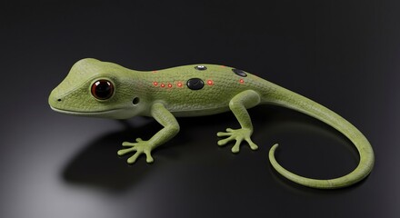 Grünes Gecko Modell detailliert beleuchtet 3D Render. AI Generated