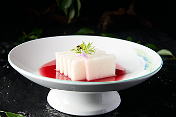 Delicious cold dish red wine honey winter melon slices