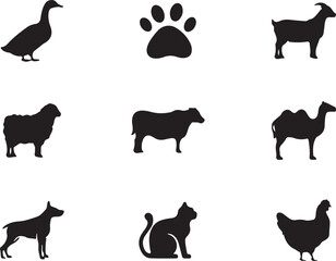 Pet and Animal Silhouette Icons Set – Dog, Cat, Paw, Pet, Animal, Silhouette, Black Icon, Veterinary, Icon Set, Wildlife, Furry Friend, Domestic, Pet Shop, Companion, Cute

