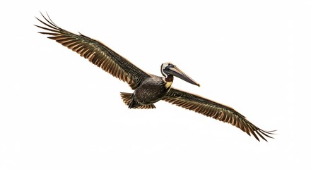 Brauner Pelikan gleitet elegant im Sonnenlicht majestatisch dahin. AI Generated