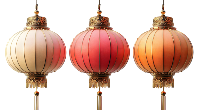 set of traditional red Chinese lantern isolated on transparent background png. decorative stickers for Chinese lunar new year. - Powered by Adobe