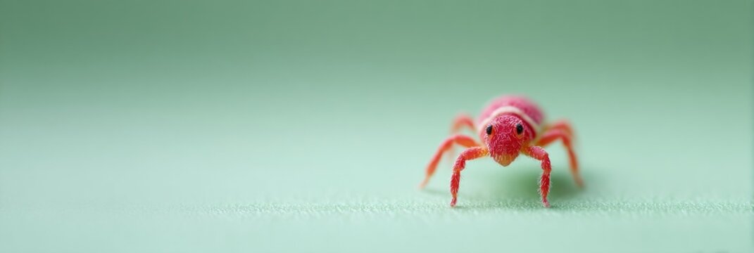 Playfully vibrant pink spider on verdant backdrop suggests whimsicality, evokes World Rainforest Day, and hints at abstract art