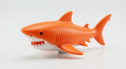 Leuchtender Orangenhai Spielzeug schwimmt sanft auf weiss. AI Generated