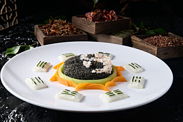 Quinoa rice with shrimp mince in Yin-Yang Bagua Tai Chi pattern