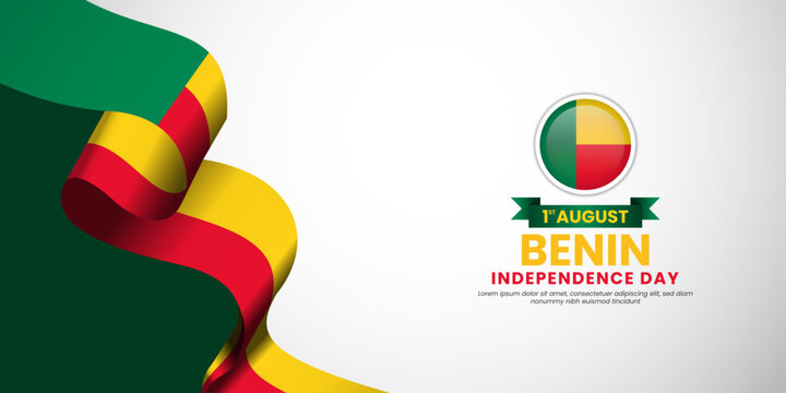 Benin independence day banner background august 1st design element with waving ribbon flag - Powered by Adobe