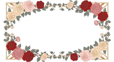 Elegantes Rosenrahmen Design sanfte Farben leuchtender Hintergrund. AI Generated