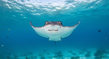 Unterwasserwelt Rochen schwimmt sanft blaues Licht Korallenriff. AI Generated