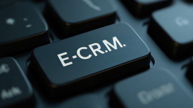 E-CRM. Information Technology Concept. Button on Modern Computer Keyboard. 3D Render., no logos, no brands