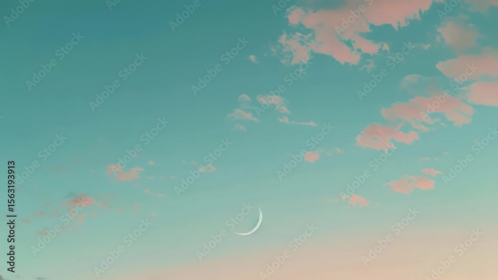 Poster a plane soars through the clouds, illuminated by the crescent moon