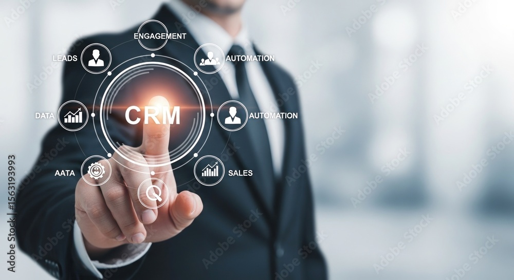 Aufkleber businessman in suit interacting with digital crm interface highlighting customer relationship manage