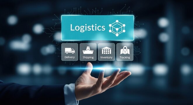 Modern logistics and supply chain management interface with delivery shipping inventory tracking