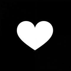 White heart shape visual symbol icon isolated on black background. Simple modern graphic design element for love concept. Valentine, wedding day themes.