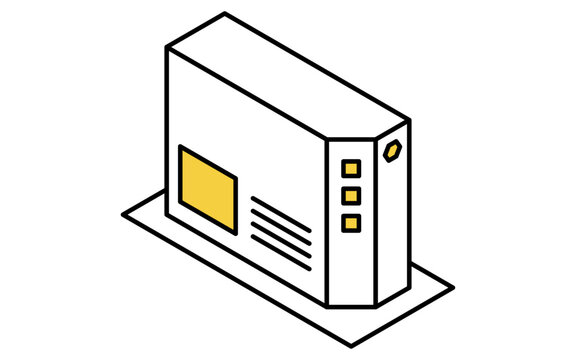 ネットワークのイメージイラスト、ONUのアイソメトリック線画アイコン