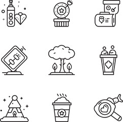 Collection of Line Icons Diverse Themes from Games to Nature
