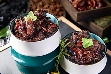 Delicious cold dish pepper and sweet and spicy beef cubes