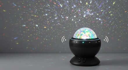 Magical galaxy projector casts vibrant swirling stars onto wall. AI Generated