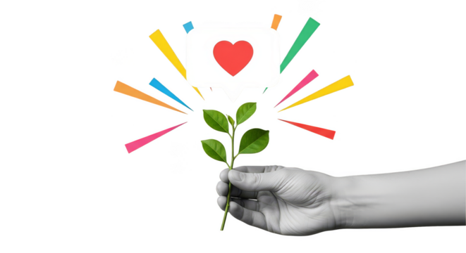 Hand Holding Plant With Love Icon - Powered by Adobe