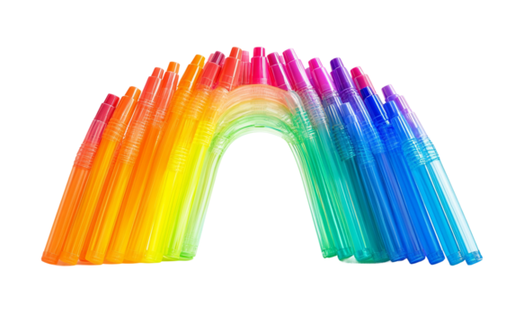 Fresh colorful markers arranged neatly in rainbow sequence showcasing vivid art supplies isolated on transparent background PNG