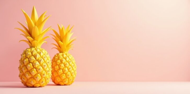 Delicate yellow pineapple silhouettes on pastel backdrop , minimal, whimsical