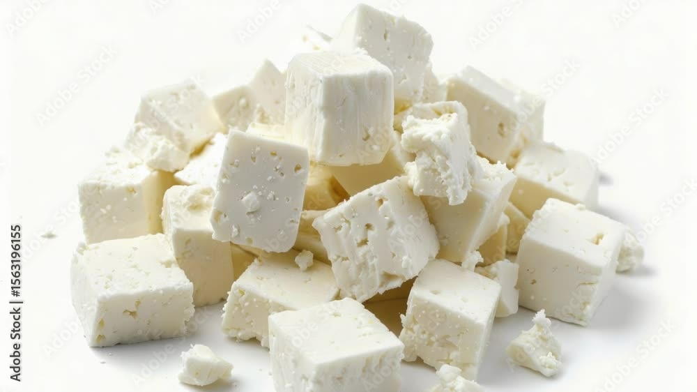 Poster A single block of tofu sits atop a clean white surface, perfect for display or use in culinary settings