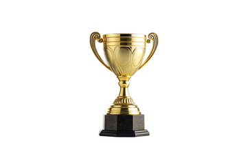 Golden trophy cup with decorative engravings, classic championship award with ornate handles design, isolated on a transparent background