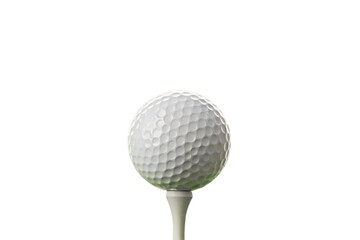 White golf ball on wooden tee, traditional golf equipment for starting gameplay, isolated on a transparent background