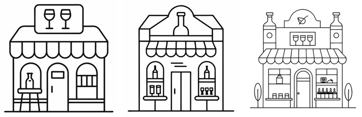 Wine Shop Coloring Book Page - Outline Vector Line Art