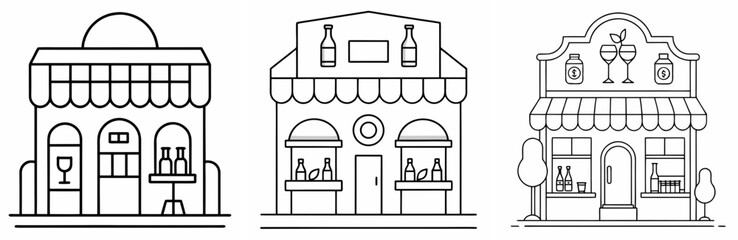 Obraz premium Wine Shop Coloring Book Page - Outline Vector Line Art