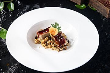 Lamb chops with barley sauce