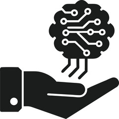 Human hand offering artificial intelligence brain technology vector design