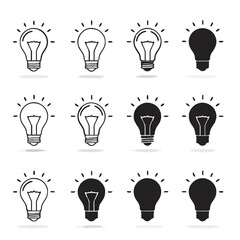 Set of Lightbulb Icons: Ideas, Innovation, Creativity, Energy, Solution, Technology Concept Symbols