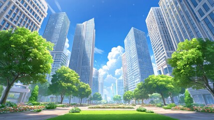 Obraz premium Modern Cityscape with Lush Greenery