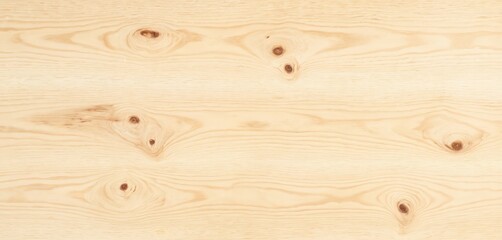Fototapeta premium Top view of light wood plank with knots. Rustic white painted table surface. Wooden board material texture. Background for food photography, product presentation. Abstract design. Neutral backdrop.