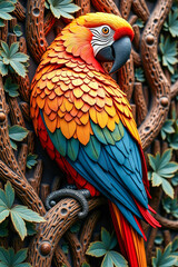 parrot on a branch relief antique 3d art poster 