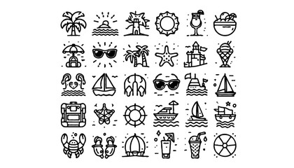 Obraz premium line art icons themed around beach and summer vacation