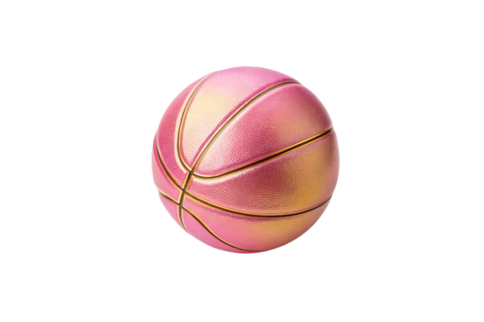 Pink and gold gradient basketball with standard court lines and textured leather surface, isolated on a transparent background