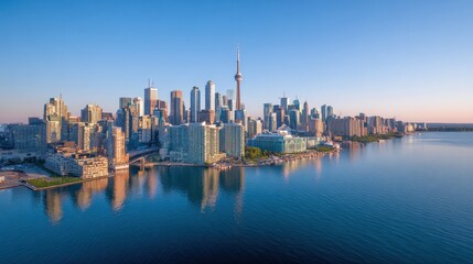 Obraz premium Beautiful Toronto city. skyline Aerial view photograph Toronto, Ontario, Canada., no logos, no brands