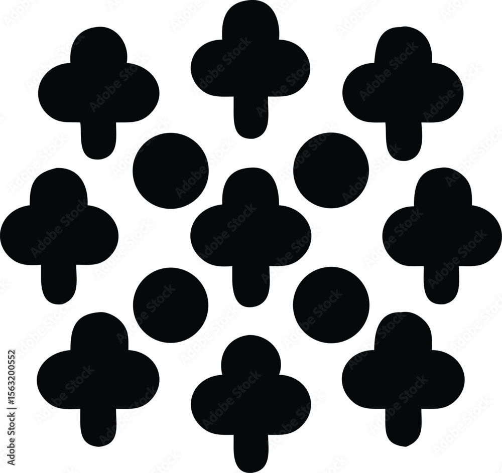 Poster cluster of small robot silhouettes with transparency representing artificial intelligence