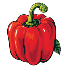 Vibrant Red Bell Pepper with Green Stem