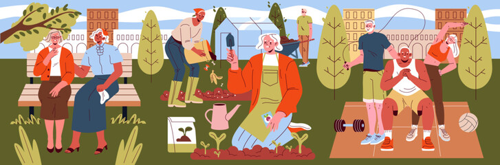 Seniors Engaging in Various Activities in the Park