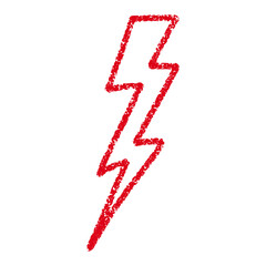 Red Hand-drawn doodle elements lightning, thunderbolt sketchy crayon scribble style with rock vibe. Flat vector illustration isolated on white background.