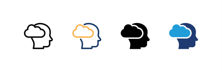 Brain icon set multiple style collection. Vector illustration.