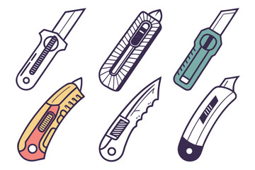 set of Box Cutter Knife silhouette vector illustration