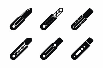 set of Box Cutter Knife silhouette vector illustration