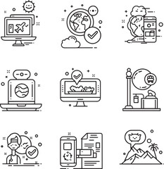 Online Travel Booking and Planning Icons Set for Websites and Apps