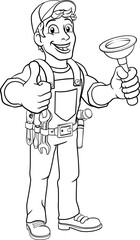 Plumber Cartoon Plumbing Drain Plunger Handyman