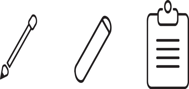 A simple illustration of a pencil a marker and a clipboard on a plain white background design